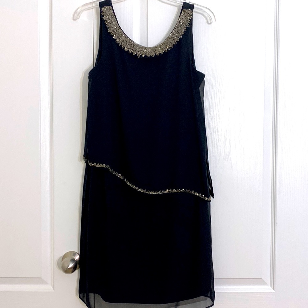 Mid length black beaded formal dress